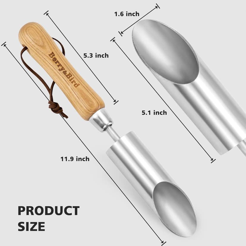 Bulb Planter Tool, 12" Garden Bulb Transplanter Tool, Stainless Steel Manual Hole Digger with Wooden Handle, Transplanting Agricultural Dibble Tool for Seed Planting & Flower Planter