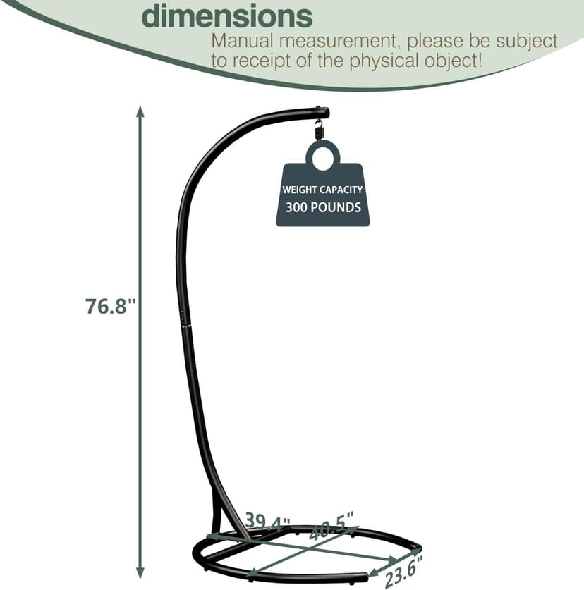 Hammock Stand Only Max 300lbs Hammock Chair Stand Only Heavy Duty Hanging Chair Stand Only 360 Degree Rotation C Stand Frame for Egg Chair Indoor Outdoor Porch Swing, Black