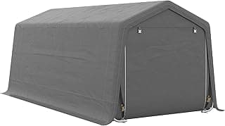 Outsunny 10' x 20' Carport Portable Garage, Heavy Duty Storage Tent, Patio Storage Shelter w/Anti-UV PE Cover and Double Zipper Doors, for Motorcycle Bike Garden Tools, Gray