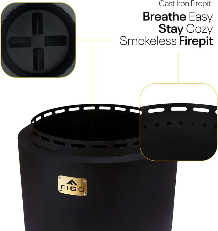18" Smokeless Fire Pit with Removable Ash Pan, Fire Poker & Carry Bag - Portable Outdoor Fire Pit - Cast Iron - Wood Burning Lightweight Fireplace, Ideal for 4-6 People, 25 lbs
