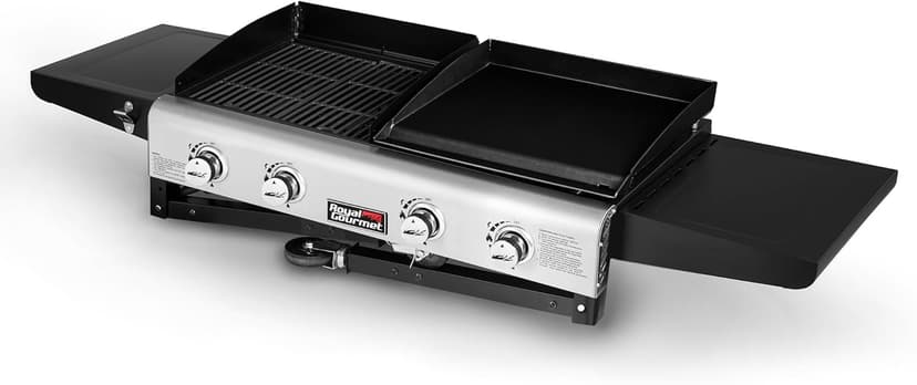 Royal Gourmet GD401 Portable Propane Gas Grill and Griddle Combo with Side Table | 4-Burner, Folding Legs,Versatile, Outdoor | Black 66 Inch