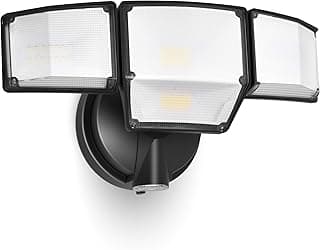 LUTEC 80W Dusk to Dawn Flood Lights Outdoor, 9000LM Super Bright LED Security Light with Photocell, IP65 Waterproof, 5000K Daylight, 4 Heads Floodlight for Garage, Yard (Black)