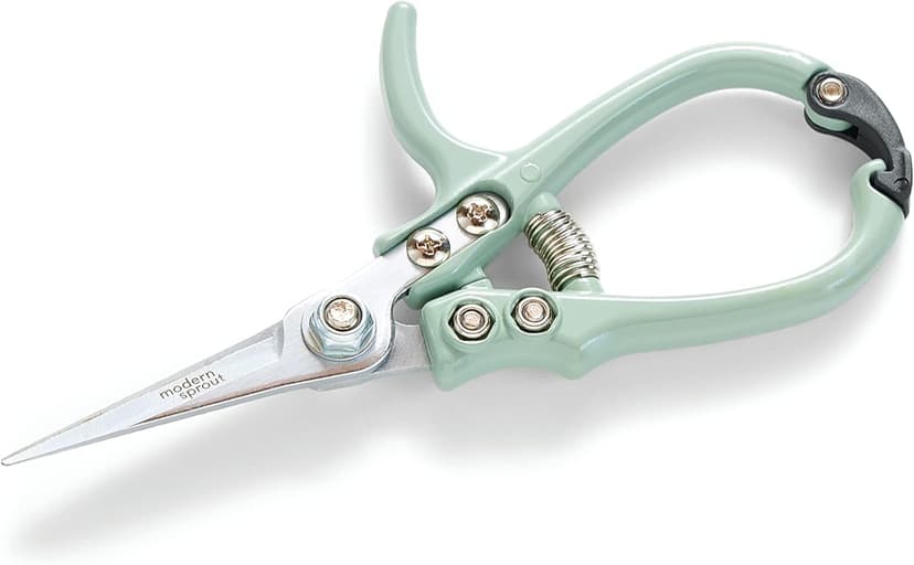 Modern Sprout Pruning Shears - Herb Snipping Scissors- Lightweight Gardening Tools W/Easy Lock - Flower Cutter Garden Shears - Carbon Steel Blade + Plastic-Free Reusable Holster (Green, 1-Pack)