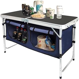 CampLand Outdoor Folding Table Aluminum Lightweight Height Adjustable with Storage Organizer for BBQ, Party, Camping