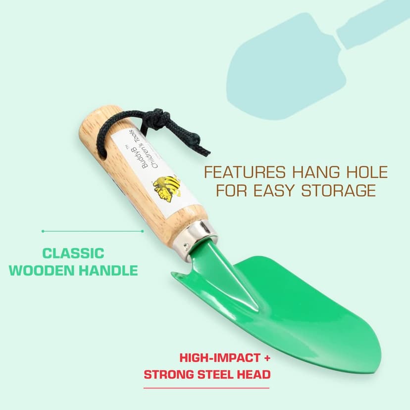 Rugg Kids' Garden Hand Trowel, Mini Shovel with Wooden Handle, Gardening Tool for Children, Green