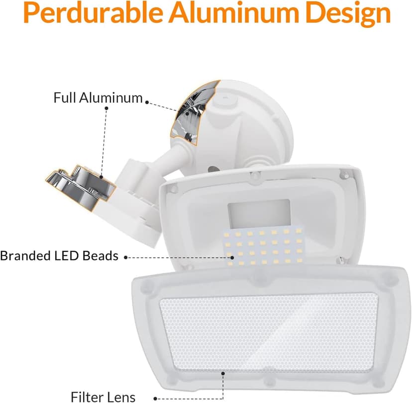 LEPOWER 2 Pack LED Security Light Dusk to Dawn Outdoor Flood Light Fixture with 2 Adjustable Heads, 3000LM/28W, 5500K, IP65 Waterproof Exterior Flood Lights for Garage, Backyard (White)