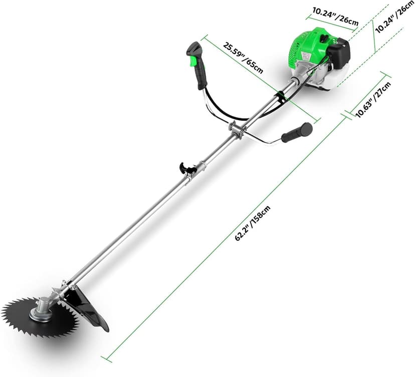 58CC Weed Wacker Brush Cutter, Gas Powered String Trimmer 4-in-1 Gas Weed Eater with 4 Detachable Heads Straight Shaft 2-Cycle for Weed, Brush(Green)