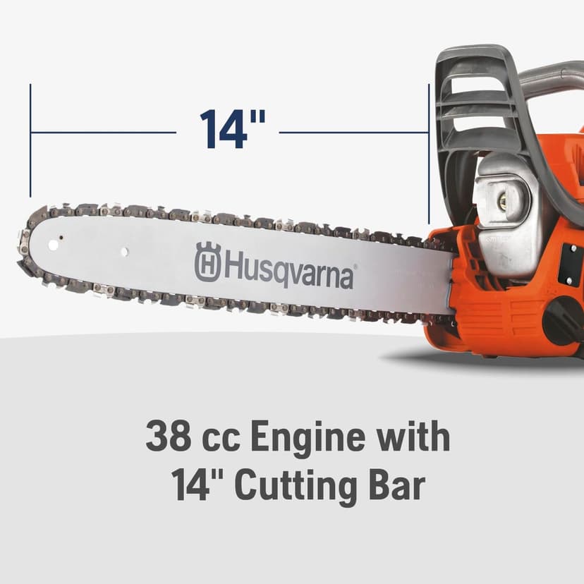 Husqvarna 120 Mark III Gas Chainsaw, 38-cc, 2-Cycle X-Torq Engine, 14 Inch Chainsaw with Automatic Oiler, For Wood Cutting and Tree Pruning, 970739614