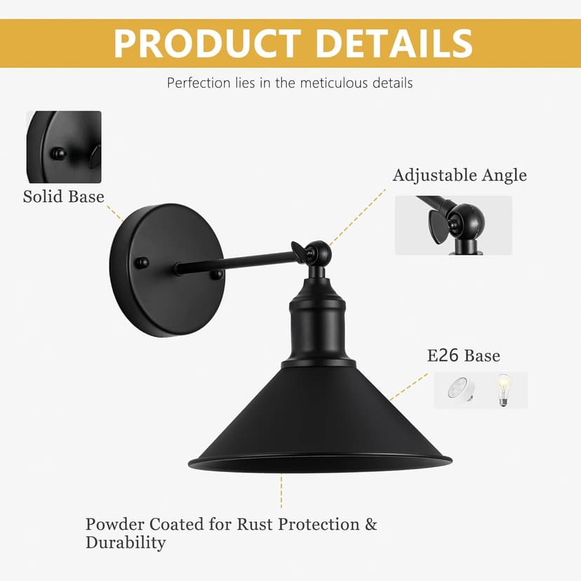 Vintage Black Wireless Battery Operated Wall Sconces, Cordless LED Wall Lights Set of 2 with Remote Control, for Bedroom, Farmhouse, Gallery - Easy Setup, Adjustable Brightness, Long-Lasting Battery