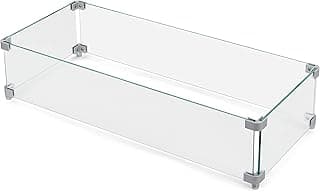 Nuu Garden 27.6'' x 11.7'' x 6.5" Rectangular Fire Pit Wind Guard, Transparent Tempered Glass, Polished Aluminum Brackets, 3M Anti-Slip Pads, Fit for Best Choice 52-inch Fire Table WG01