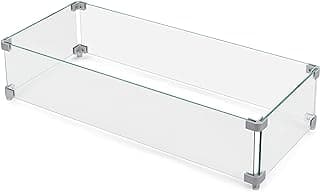 Nuu Garden 27.6'' x 11.7'' x 6.5" Rectangular Fire Pit Wind Guard, Transparent Tempered Glass, Polished Aluminum Brackets, 3M Anti-Slip Pads, Fit for Best Choice 52-inch Fire Table WG01