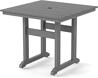 Square Outdoor Dining Tables for 4, HDPE Weather Resistant 35" Outdoor Dining Table for Patio with 1.96" Umbrella Hole for Patio, Balcony, Backyard, Grey