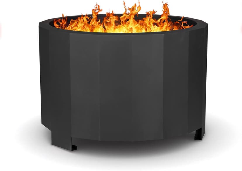 Flash Furniture Titus Commercial Grade Wood Burning Smokeless Outdoor Firepit - Black Finish - 27 inches - Portable - Waterproof Cover