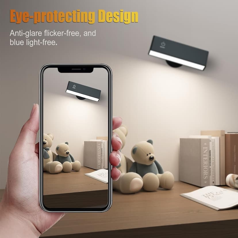 Honalia Adhesive Wall Lights for Bedroom 2 Pack, Rechargeable Wall Lights with Magnetic & Dimmable, 360 Rotation Cordless Wall Sconce, Peel and Stick Lights for Wall Bedside, Reading