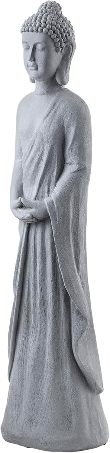 Alpine Corporation 32" Tall Cement Standing Buddha Outdoor Garden Statue, Gray