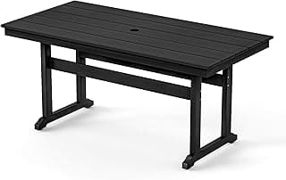 Rectangle Outdoor Dining Tables for 6, HDPE Weather Resistant Patio Dining Table, 66" Outdoor Tables for Patio with 1.96" Umbrella Hole for Porch, Balcony, Backyard, Black