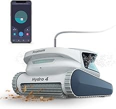 Hydro 4 Pool Robot, Pool Vacuum for Inground and Aboveground Pools, Floor, Wall and Waterline Cleaning and Scrubbing, Smart WiFi and Blutooth App Control, 50' Cord, Large Top Load Fine Filter Basket