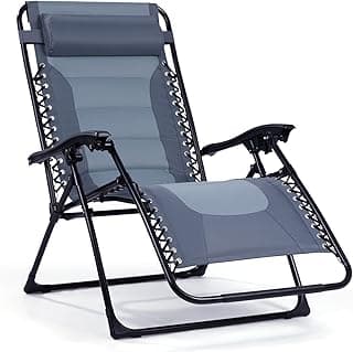 Backyard Expressions Deluxe XL Padded Recliner Chair – Ergonomic Anti-Gravity Lounger with Folding Design, Side Tray, and Adjustable Headrest