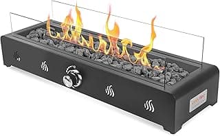Onlyfire 28'' Tabletop Fire Pit Table, Propane Gas Firepit with Bottom Air Intake, Glass Wind Guard and Lava Rock, Outdoor Rectangular Smokeless Fireplace