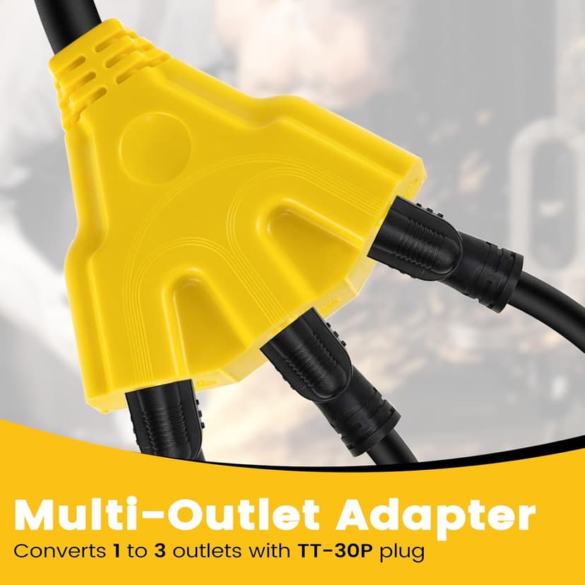 30 Amp to 110V 20 Amp RV Distribution Adapter,NEMA TT-30P Male to 3X5-15/20R Female RV Generator Adapter Cord,30 to 20Amp 125V 3-Prong to Multiple Household Outlet Adapter Cord 1.6FT
