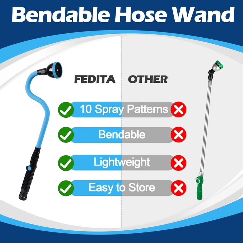Tesony Watering Wand, 29" Bendable Garden Hose Wand with 10 Adjustable Spray Patterns, Water Sprayer Wand with Thumb Control Shut Off Valve, Quick Connector, Great for Hanging Baskets, Watering Plants