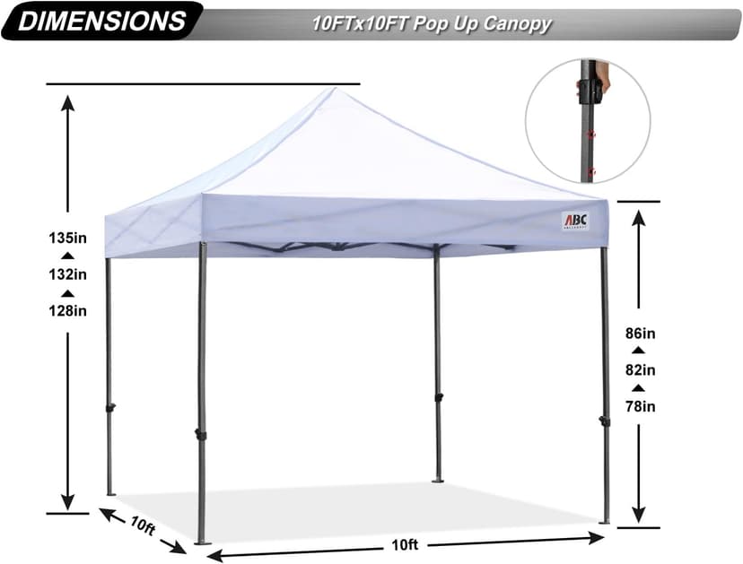 ABCCANOPY Patio Pop Up Canopy Tent 10x10 Commercial-Series (White)