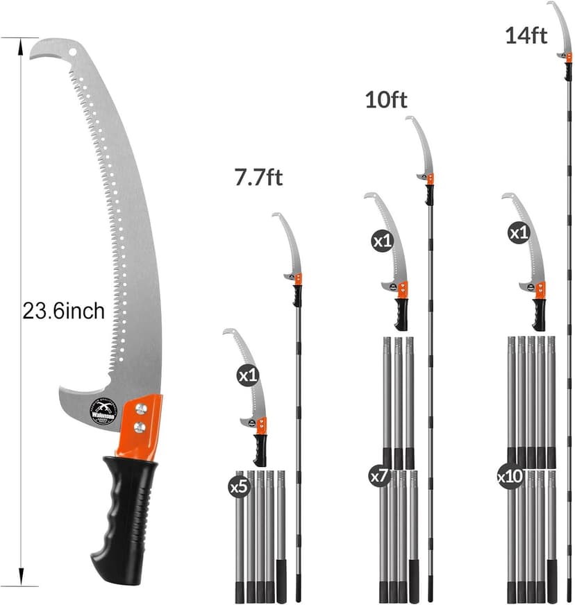 Walensee Pole Saws for Tree Trimming 10FT Lightweight Manual Stainless Steel Extension High Pole Pruning Pole Saw with Blade for Trimmer Branches Pole Cutter Pole Pruner at Forestry Yard Garden Patios