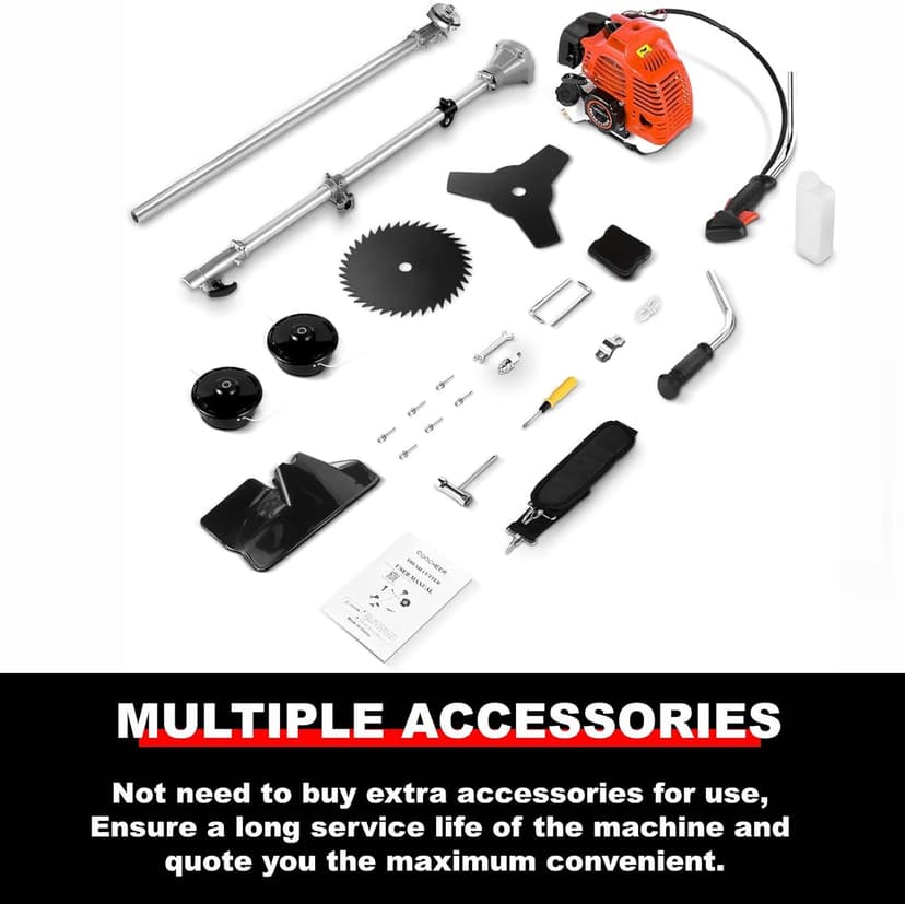 58CC Weed Wacker Gas Powered, 2-Cycle 4 in 1 Gas Weed Eater Brush Cutter with 4 Detachable Heads 18.5" Cutting Path Cordless String Trimmer Grass Cutter Machine for Lawn, Garden Care, Orange