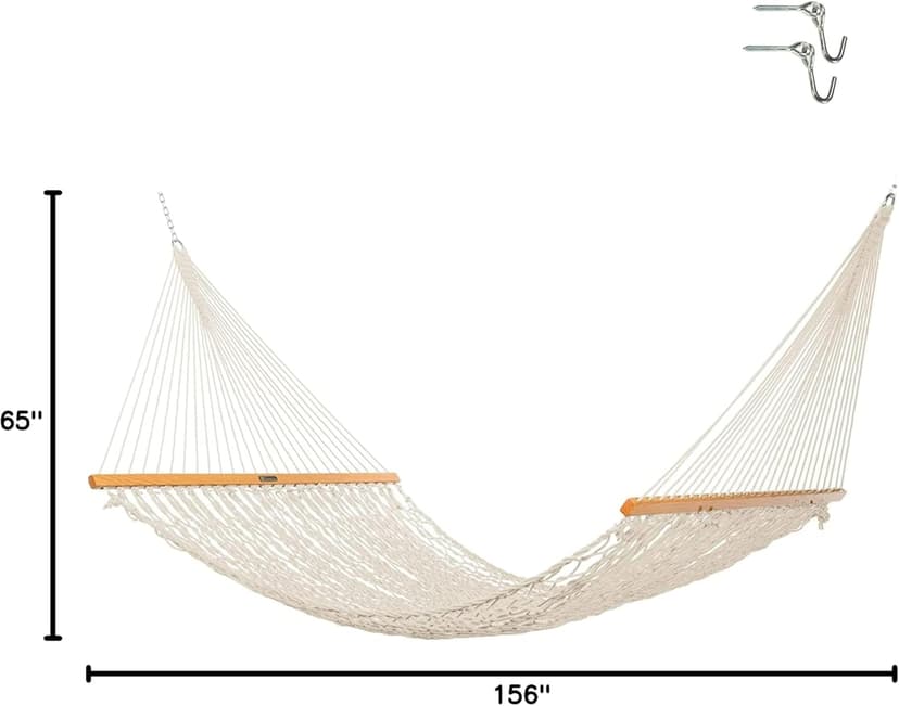 Original Pawleys Island 15DCOT Presidential Oatmeal DURACORD Rope Hammock w/Extension Chains & Tree Hooks, Handcrafted in The USA, Accommodates 2 People, 450 LB Weight Capacity, 13 ft. x 65 in.