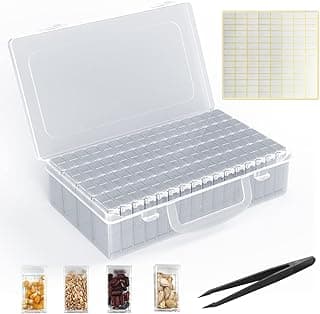 64 Solts Seed Storage Box with 112Pcs Label Sticker and a Tweezers,Diamond Painting Organizer,Portable Bead Storage,Seed Organizer Use for Flower Seeds,Vegetable Seeds.