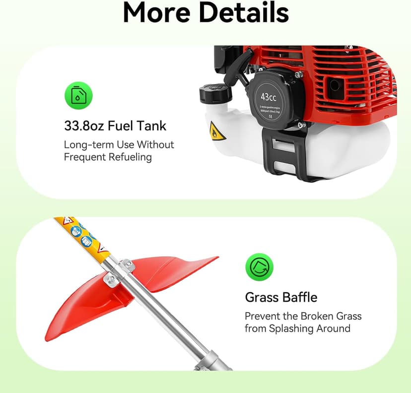 Weed Eater Gas Powered Weed Gas Edger 43CC 2 Blade Heads, Air-Cooled 2-Stroke Cordless Lawn Edger Gas Powered Weed String Trimmer with Handle & Shoulder Strap for Garden Lawn Grass Trimmer