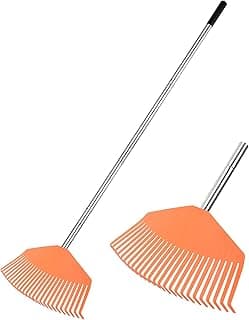 Garden Lawn Rake Sturdy Non-Slip 25 Plastic Tines 57.2 INCH Long Adjustable Handle for Yard Leaf Collecting Women Kids Rake for Gardening RV Camping