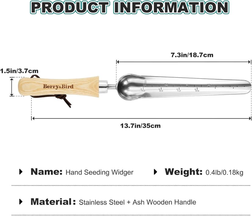 Seeding Widger,Stainless Steel Seed Dibber Tool with Measuring Scale,Wooden Handle Garden Bulb Trowel for Seed Planting Tool Hand Shovel Planter Transplanter Dibber Soil Digginng