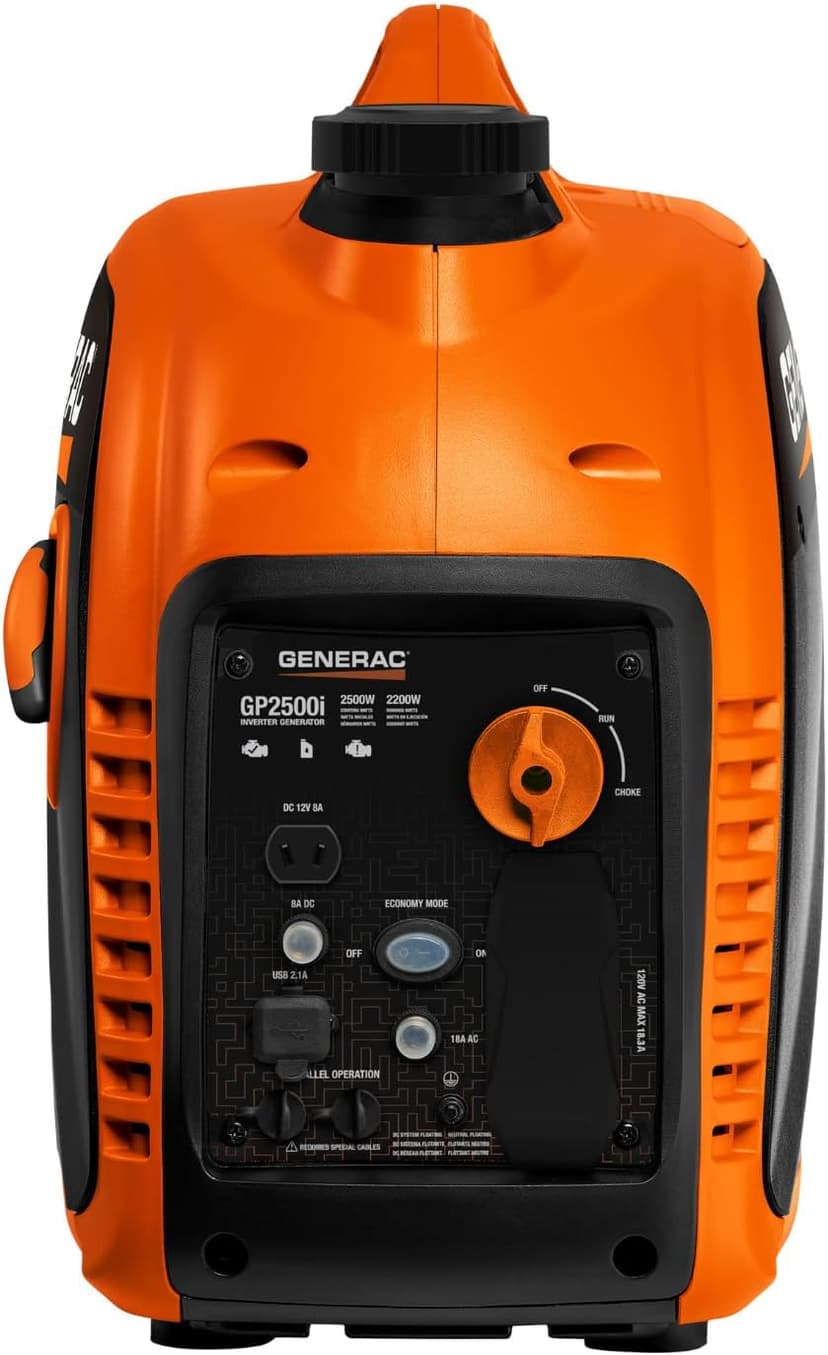 Generac 2,500-Watt Gas Powered Portable Inverter Generator - Compact and Lightweight Design - Produces Clean, Stable Power - COsense Technology - Perfect for Home use - Orange/Black