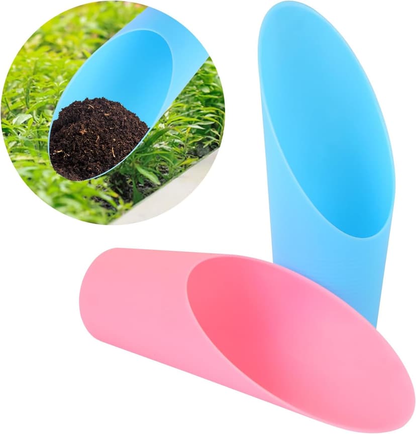 MIDELONG 2 Pcs Bonsai Soil Scoops, 6.4in Long Plastic Cups Garden Soil Scoops Small Gardening Tool Colorful Bucket Shovel Mini Potting Scoopers Bonsai Tool for Plant Flower Succulent