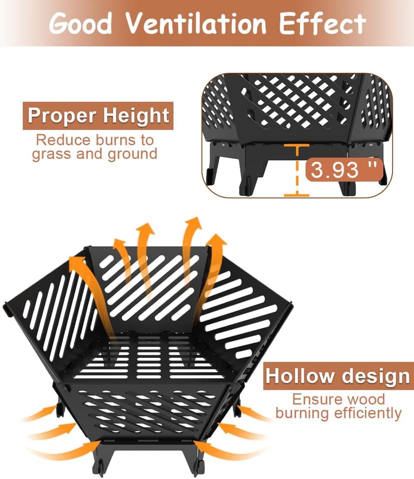 22.5 Inch Portable Plug Fire Pit for Camping, Detachable Outdoor Wood Burning Firepit with Travel Bag for Outside Patio Heating, Picnic, Bonfire and BBQ, Diagonal Hollow Style