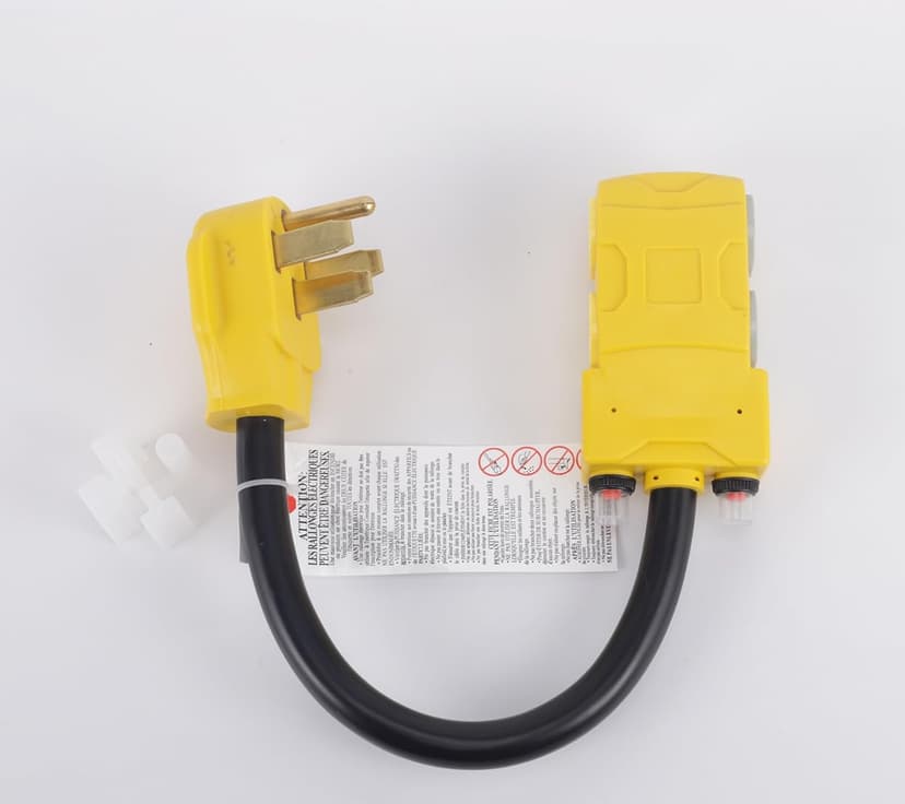 50Amp to 20 Amp 110V RV Distribution Adapter. 4 Prong NEMA 14-50P Male to 4*5-20R/5-15R Household Outlet Female with Circuit Breaker.RV Generator Adapter Cord 1.5FT.Yellow