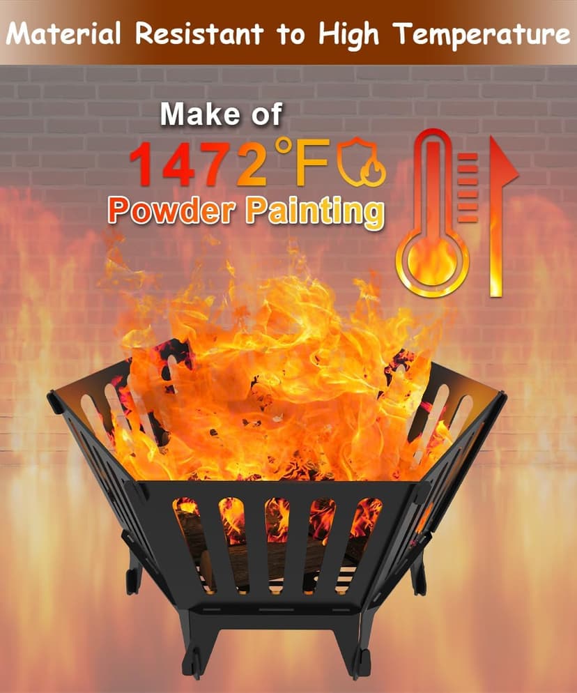22.5 Inch Portable Plug Fire Pit for Camping, Detachable Outdoor Wood Burning Firepit with Carrying Bag for Outside Patio Heating, Picnic, Bonfire and BBQ, Vertical Hollow Style