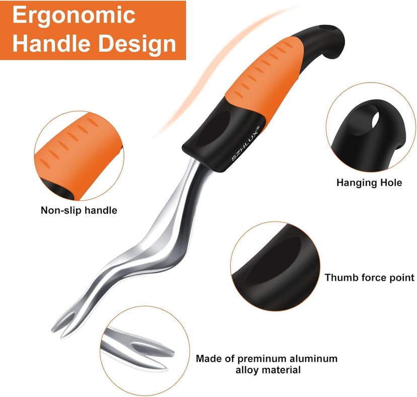 SZHLUX Hand Weeder Tool, Premium Weed Puller Tool for Garden, Gardening Hand Tool with Ergonomic Handle (Orange)