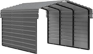 Arrow Carports Galvanized Steel Carport, with 2-Sided Enclosure, Compact Car Metal Carport Kit, 10' x 15' x 7', Charcoal