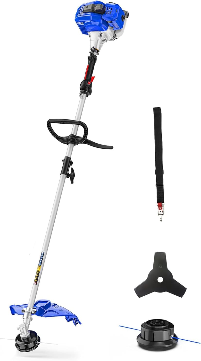 26cc Weed Wacker Gas Powered, 3 in 1 String Trimmer/Edger 17'' with 10'' Brush Cutter,Rubber Handle & Shoulder Strap Included