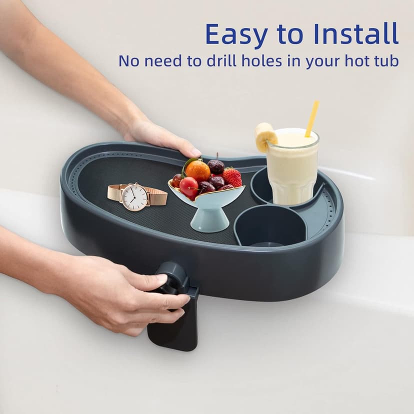 Adjustable Hot Tub Tray with 2 Cup Holders, Stable, Heavy-Duty, Nonslip Drink Holder for Aboveground Bathtub, Spa with Wall Thickness Of 2'' to 7.5''