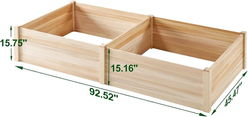 Amerlife 8x4 Ft Wood Raised Garden Bed, Durable 15 Inch Depth Planter Box for Vegetables, Herbs, and Flowers, Ideal for Outdoor Gardening with Open Base