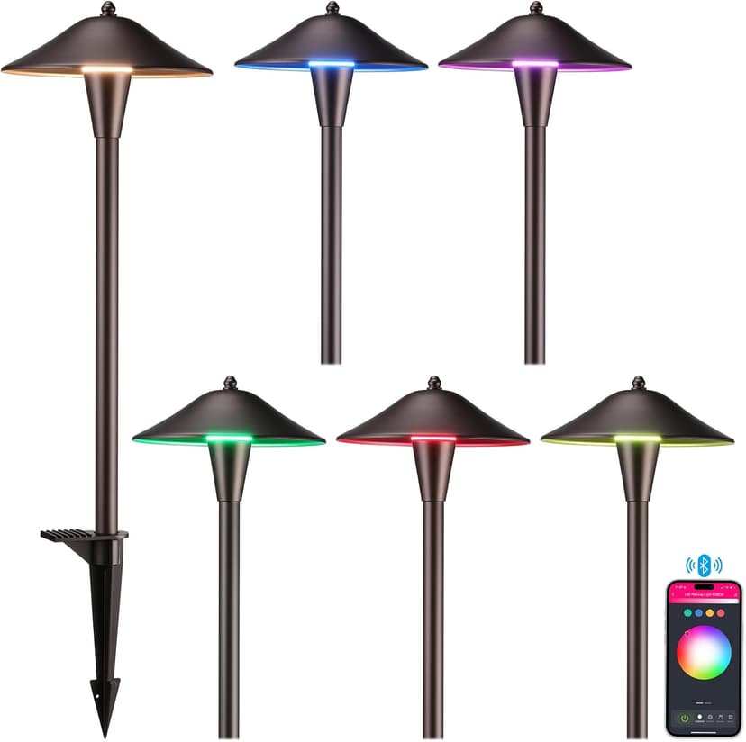 LEONLITE Low Voltage Pathway Lights, 200LM Smart LED Landscape Path Light, Adjustable Warm White&RGB, Dimmable, 5W Color Changing Landscape Lighting Waterproof, Oil Rubbed Bronze, Pack of 6