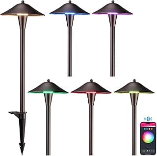 LEONLITE Low Voltage Pathway Lights, 200LM Smart LED Landscape Path Light, Adjustable Warm White&RGB, Dimmable, 5W Color Changing Landscape Lighting Waterproof, Oil Rubbed Bronze, Pack of 6