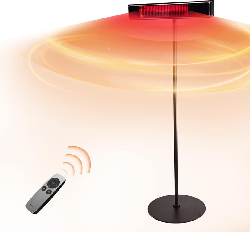 EAST OAK Patio Heater Electric, 1500W Standing Outdoor Heaters for Patio with Nanocrystal Glass-ceramic, Fast Heat Waterproof & Dustproof, Tip-over & Overheat Protection, 3 Heat Settings & 24h Timer