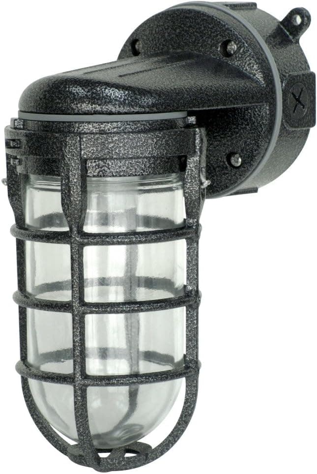 Woods L1707SVBLK Wall Mount Light in Hammered Black Finish Sturdy Die Cast Aluminum Cage; 100 Watt Incandescent; Industrial Design; Suitable for Indoor and Outdoor Use