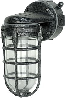 Woods L1707SVBLK Wall Mount Light in Hammered Black Finish Sturdy Die Cast Aluminum Cage; 100 Watt Incandescent; Industrial Design; Suitable for Indoor and Outdoor Use