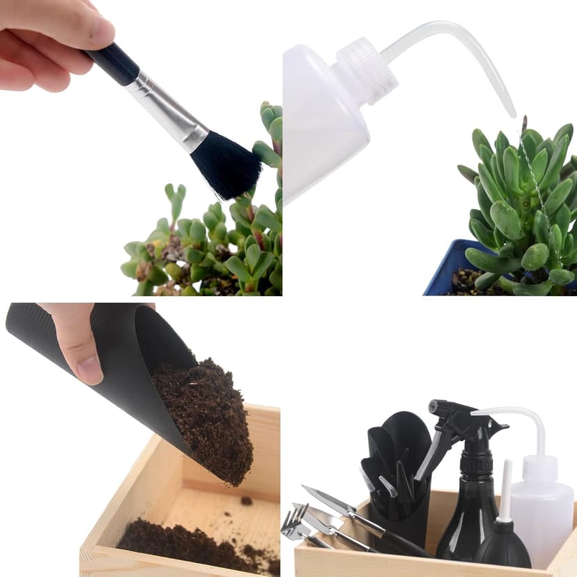 TIHOOD 30PCS/Set Mini Garden Hand Transplanting Succulent Tools Set, 19.7" Thickened Repotting Mat & Plant Tag, Miniature Planting Indoor Fairy Care, Potting, Cactus, Houseplant Bonsai Tool Kit