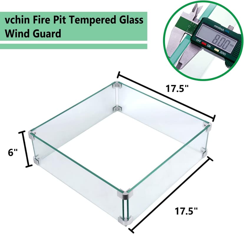 Fire Pit Wind Guard, 17.5 Square Fire Pit Glass Wind Guard Made of Clear Tempered Glass, Set with Assembly Instructions, Screwdriver, Easy to Install